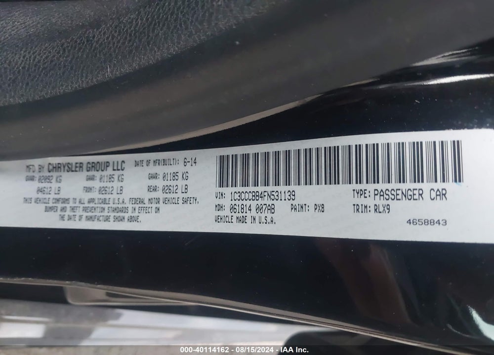 2015 CHRYSLER 200 S VIN: 1C3CCCBB4FN531139