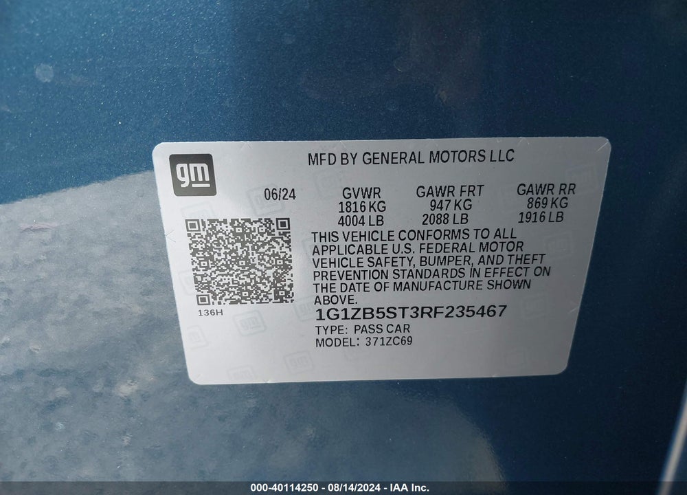 2024 CHEVROLET MALIBU FWD LS VIN: 1G1ZB5ST3RF235467