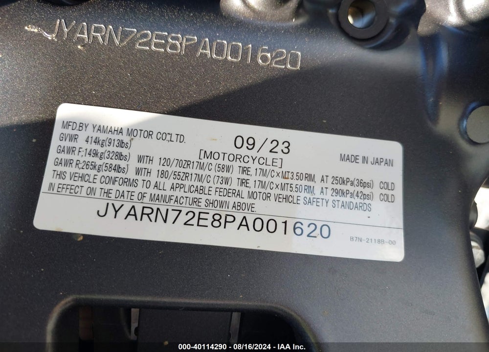 2023 YAMAHA MT09 D VIN: JYARN72E8PA001620