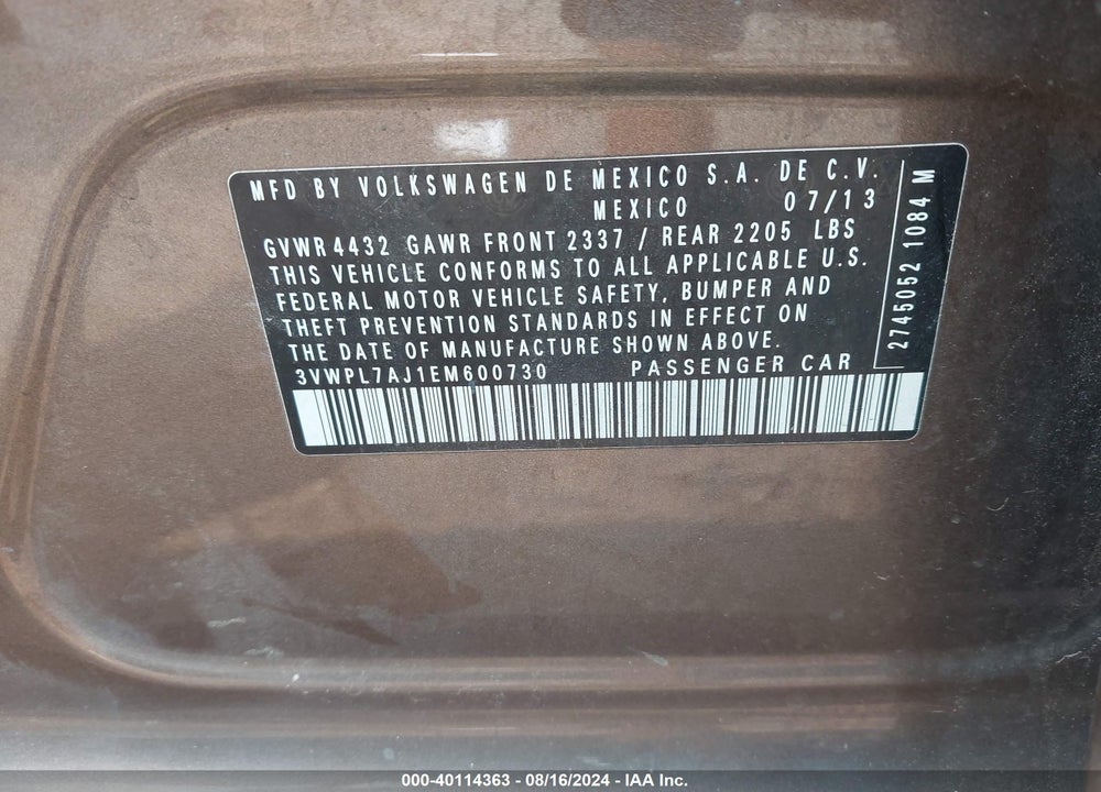 2014 VOLKSWAGEN JETTA SPORTWAGEN 2.0L TDI VIN: 3VWPL7AJ1EM600730