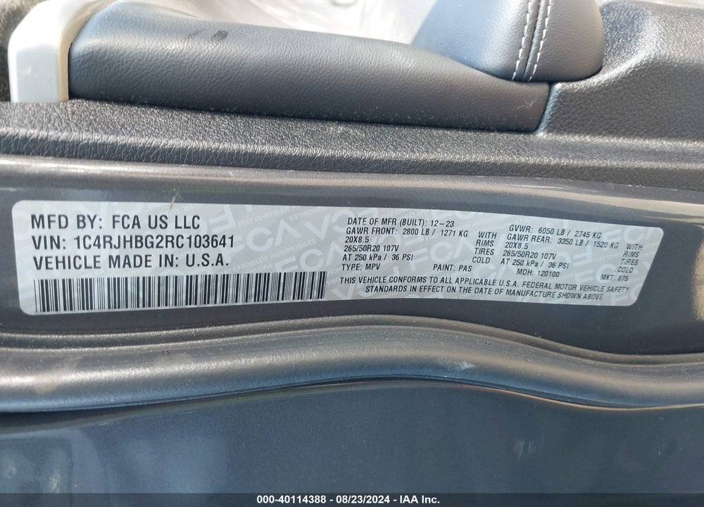 2024 JEEP GRAND CHEROKEE LIMITED 4X4 VIN: 1C4RJHBG2RC103641