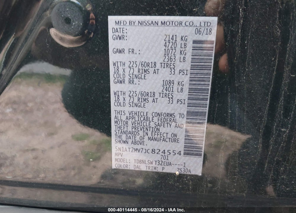 2018 NISSAN ROGUE SL VIN: 5N1AT2MV7JC824554