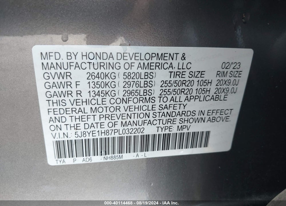 2023 ACURA MDX ADVANCE PACKAGE VIN: 5J8YE1H87PL032202