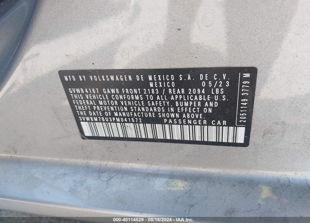 2023 VOLKSWAGEN JETTA 1.5T SPORT VIN: 3VWBM7BU3PM041572