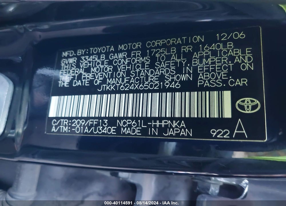 2006 SCION XA VIN: JTKKT624X65021946