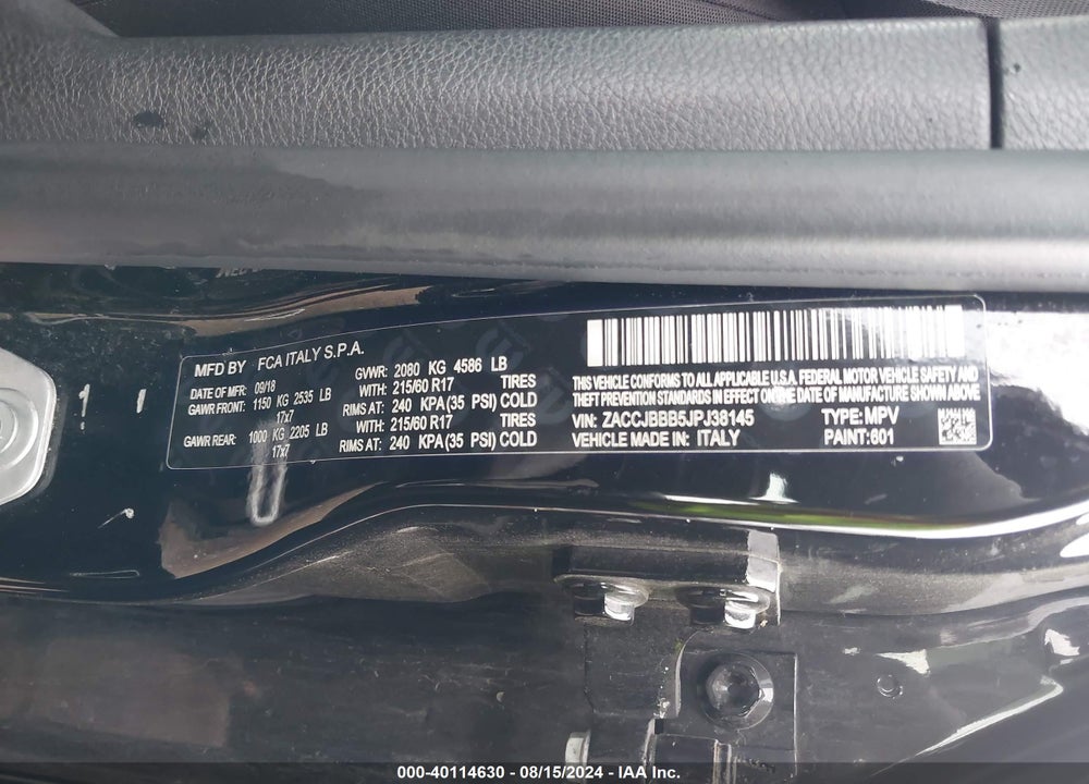 2018 JEEP RENEGADE LATITUDE 4X4 VIN: ZACCJBBB5JPJ38145