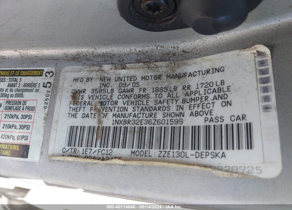 2006 TOYOTA COROLLA S VIN: 1NXBR32E36Z601599