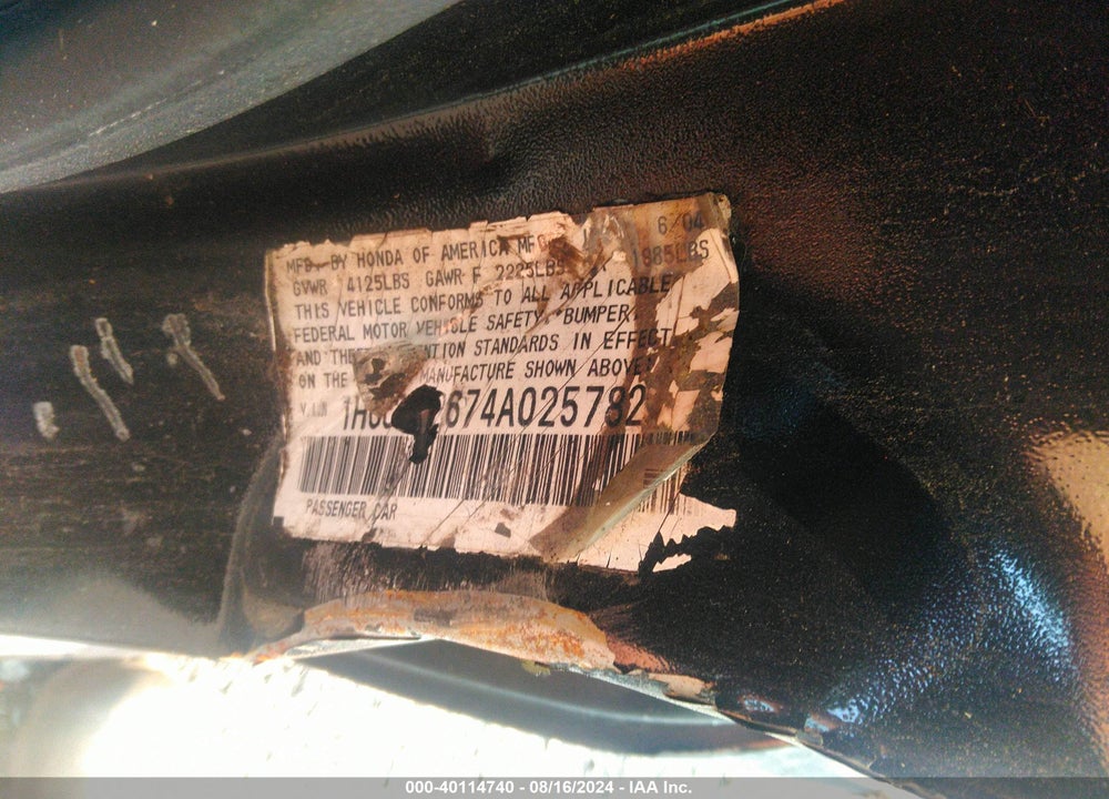 2004 HONDA ACCORD 2.4 EX VIN: 1HGCM72674A025782