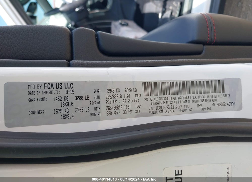 2020 JEEP GRAND CHEROKEE TRAILHAWK 4X4 VIN: 1C4RJFLG5LC117107