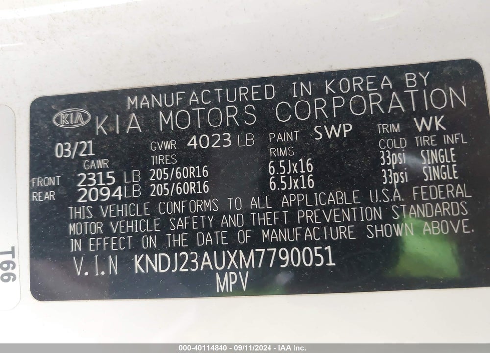 2021 KIA SOUL LX VIN: KNDJ23AUXM7790051