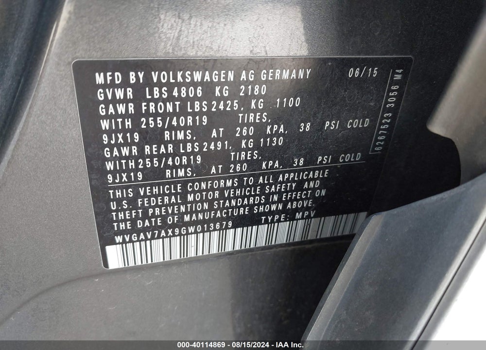 2016 VOLKSWAGEN TIGUAN R-LINE VIN: WVGAV7AX9GW013679