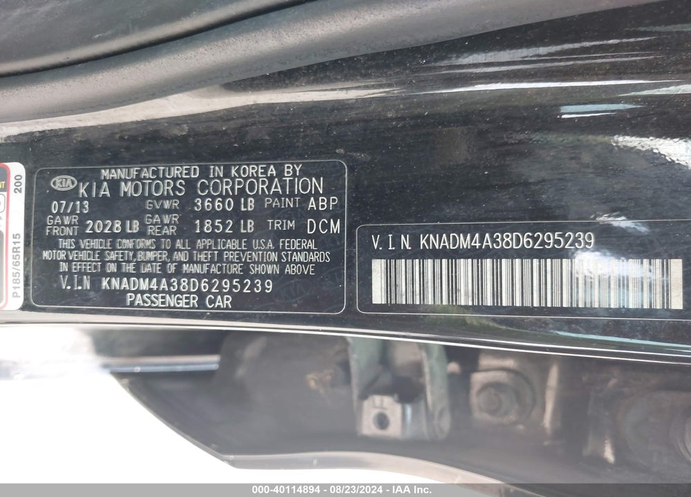 2013 KIA RIO LX VIN: KNADM4A38D6295239