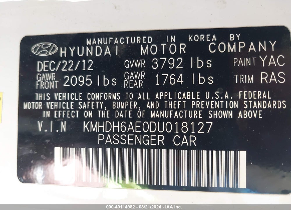 2013 HYUNDAI ELANTRA SE VIN: KMHDH6AE0DU018127