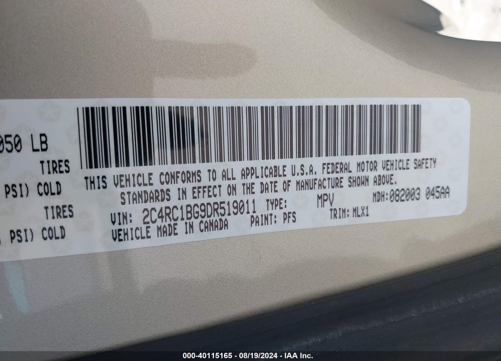 2013 CHRYSLER TOWN & COUNTRY TOURING VIN: 2C4RC1BG9DR519011