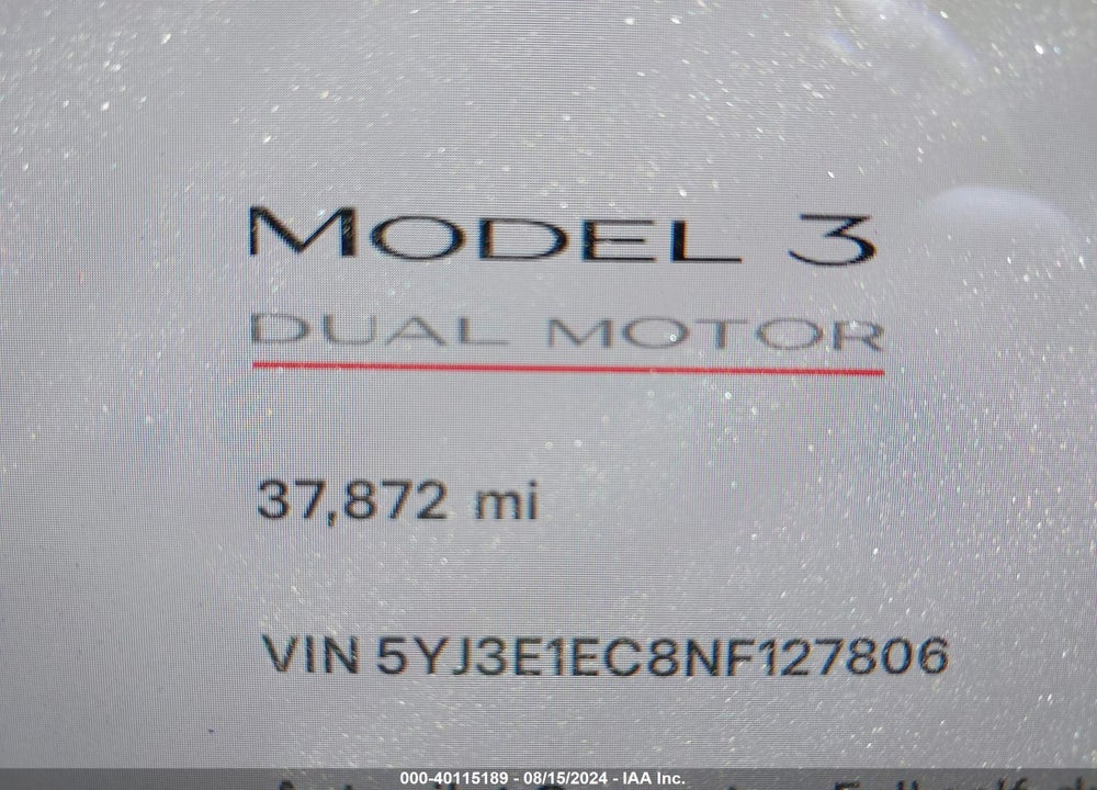 2022 TESLA MODEL 3 PERFORMANCE DUAL MOTOR ALL-WHEEL DRIVE VIN: 5YJ3E1EC8NF127806