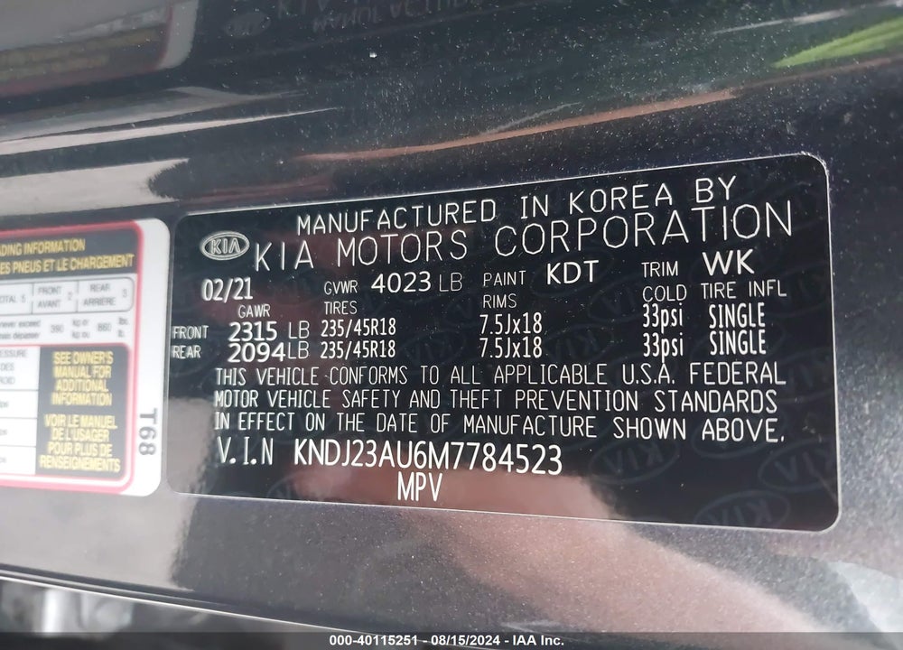 2021 KIA SOUL X-LINE VIN: KNDJ23AU6M7784523