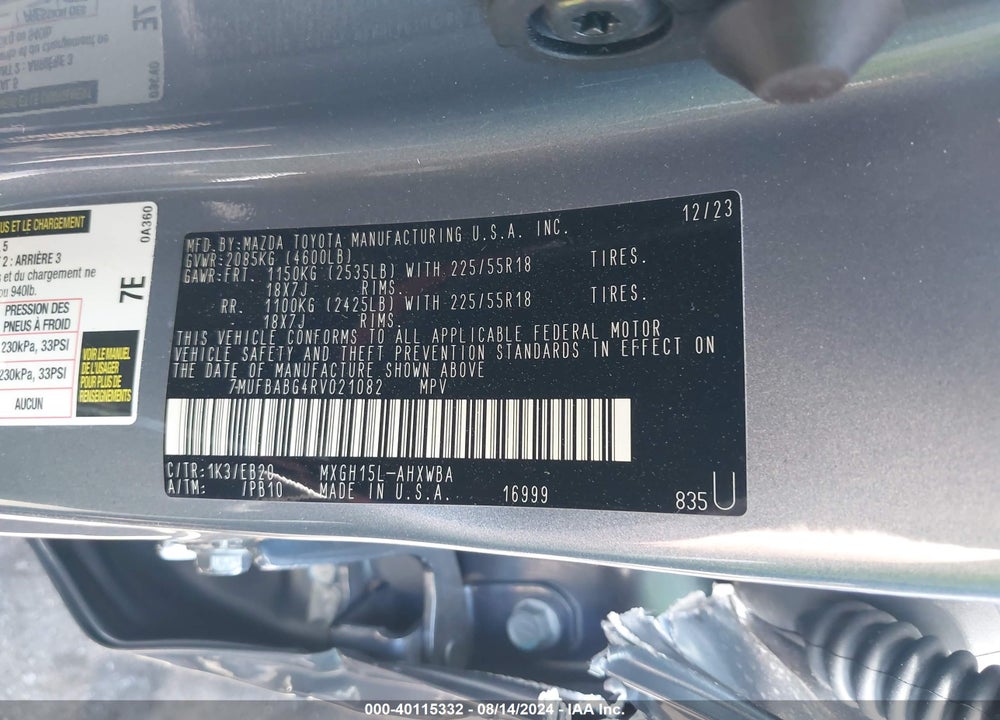 2024 TOYOTA COROLLA CROSS HYBRID XSE VIN: 7MUFBABG4RV021082