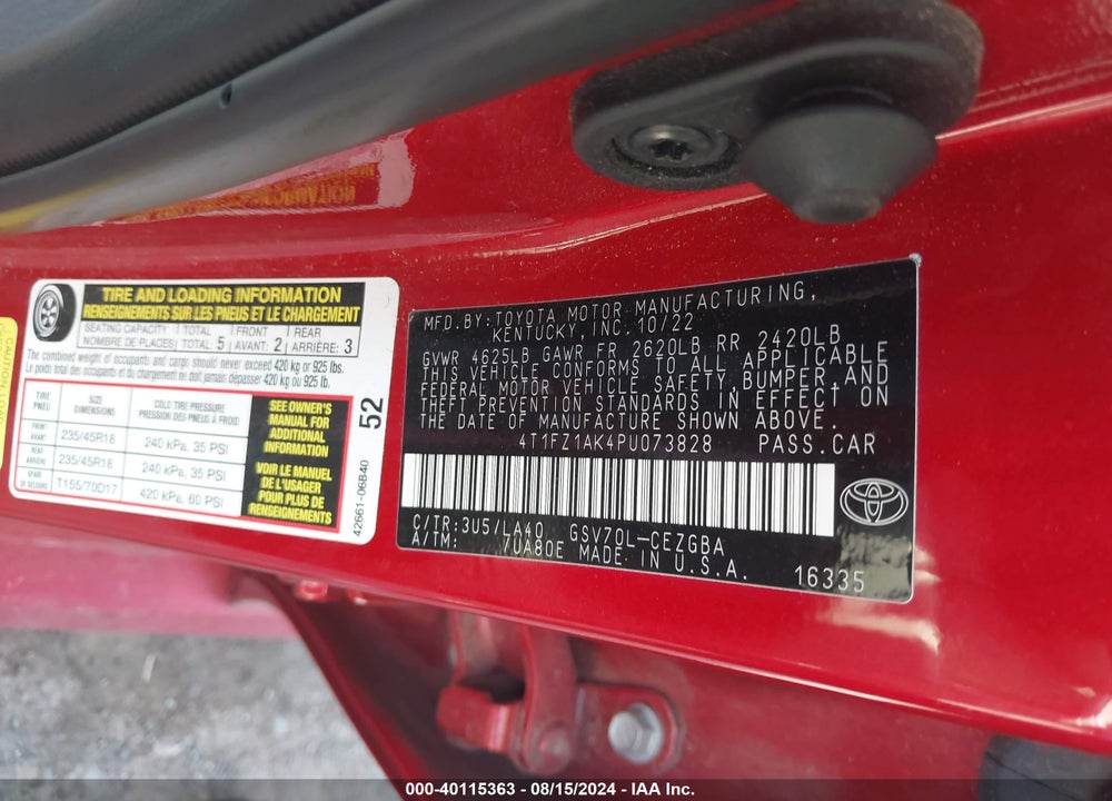 2023 TOYOTA CAMRY XLE V6 VIN: 4T1FZ1AK4PU073828