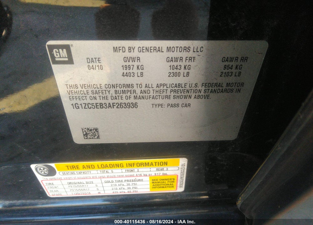 2010 CHEVROLET MALIBU LT VIN: 1G1ZC5EB3AF263936