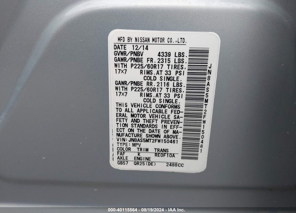 2015 NISSAN ROGUE SELECT S VIN: JN8AS5MT2FW150461