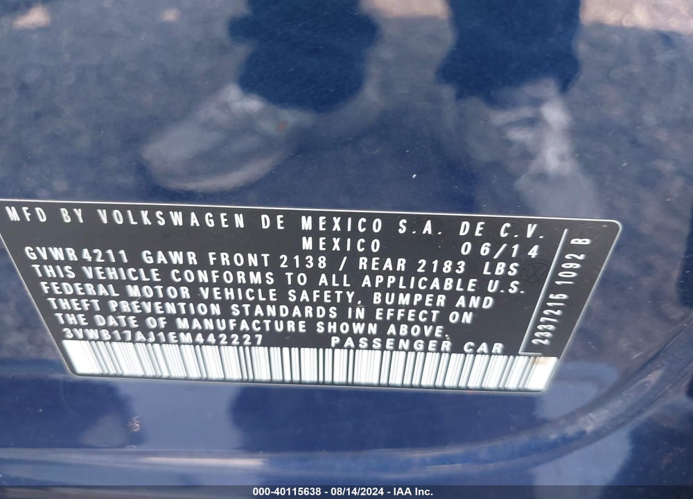 2014 VOLKSWAGEN JETTA 1.8T SE VIN: 3VWB17AJ1EM442227