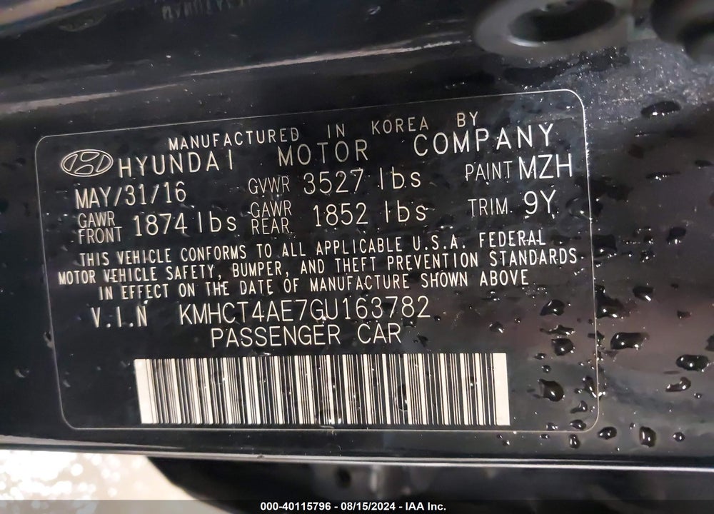 2016 HYUNDAI ACCENT SE VIN: KMHCT4AE7GU163782