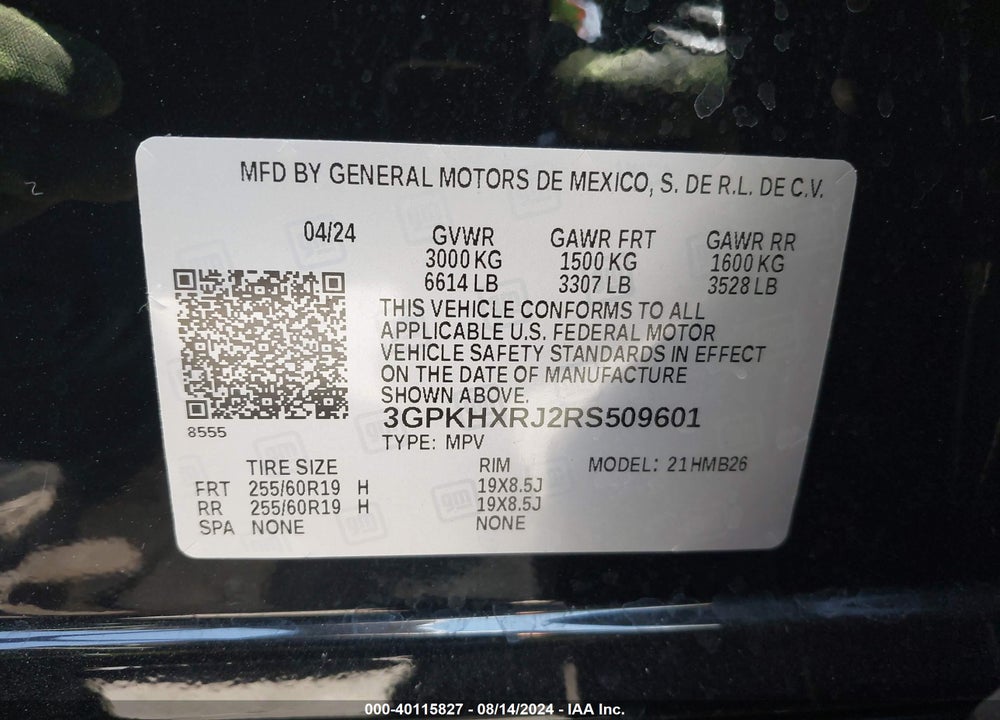 2024 HONDA PROLOGUE AWD TOURING VIN: 3GPKHXRJ2RS509601
