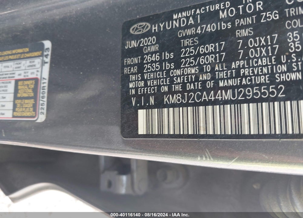 2021 HYUNDAI TUCSON SE VIN: KM8J2CA44MU295552