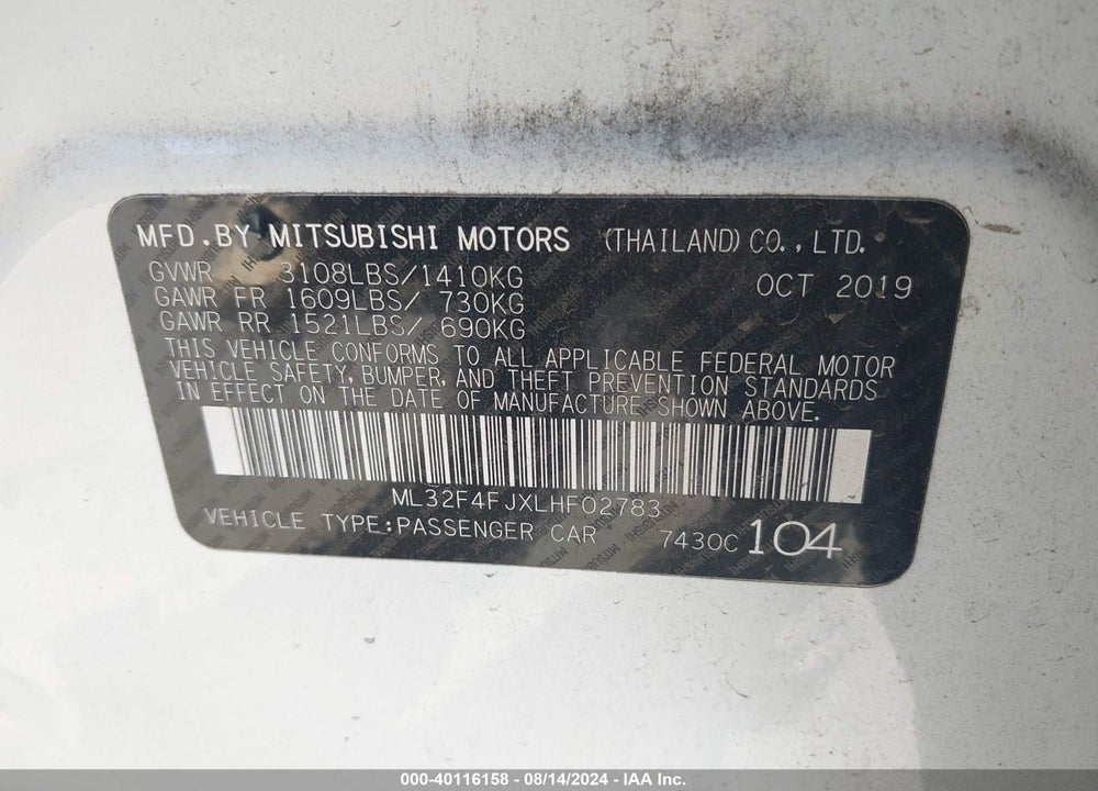 2020 MITSUBISHI MIRAGE G4 SE VIN: ML32F4FJXLHF02783