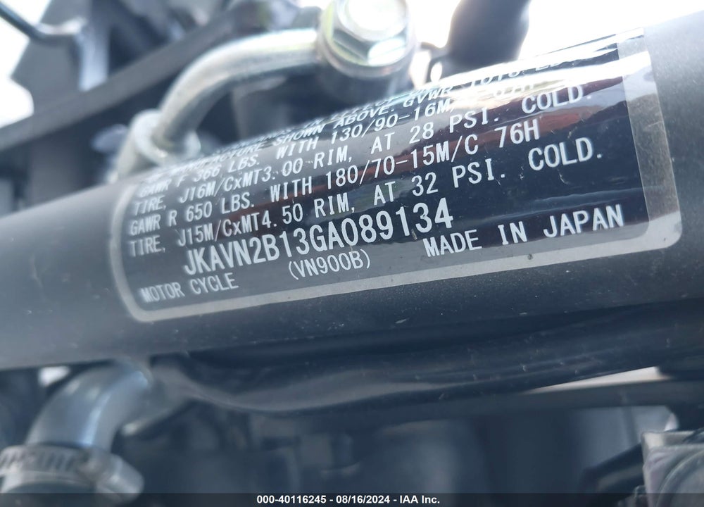 2016 KAWASAKI VN900 B VIN: JKAVN2B13GA089134