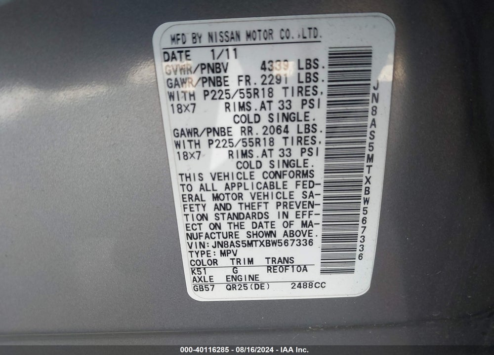 2011 NISSAN ROGUE SV VIN: JN8AS5MTXBW567336