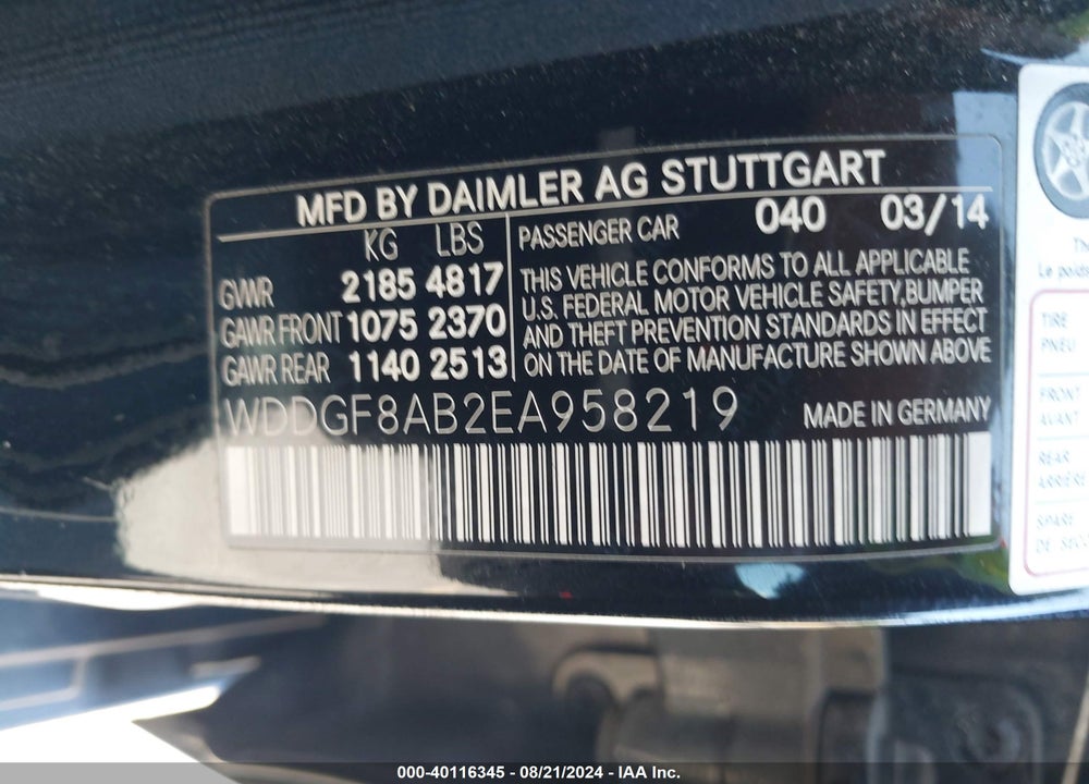 2014 MERCEDES-BENZ C 300 LUXURY 4MATIC/SPORT 4MATIC VIN: WDDGF8AB2EA958219
