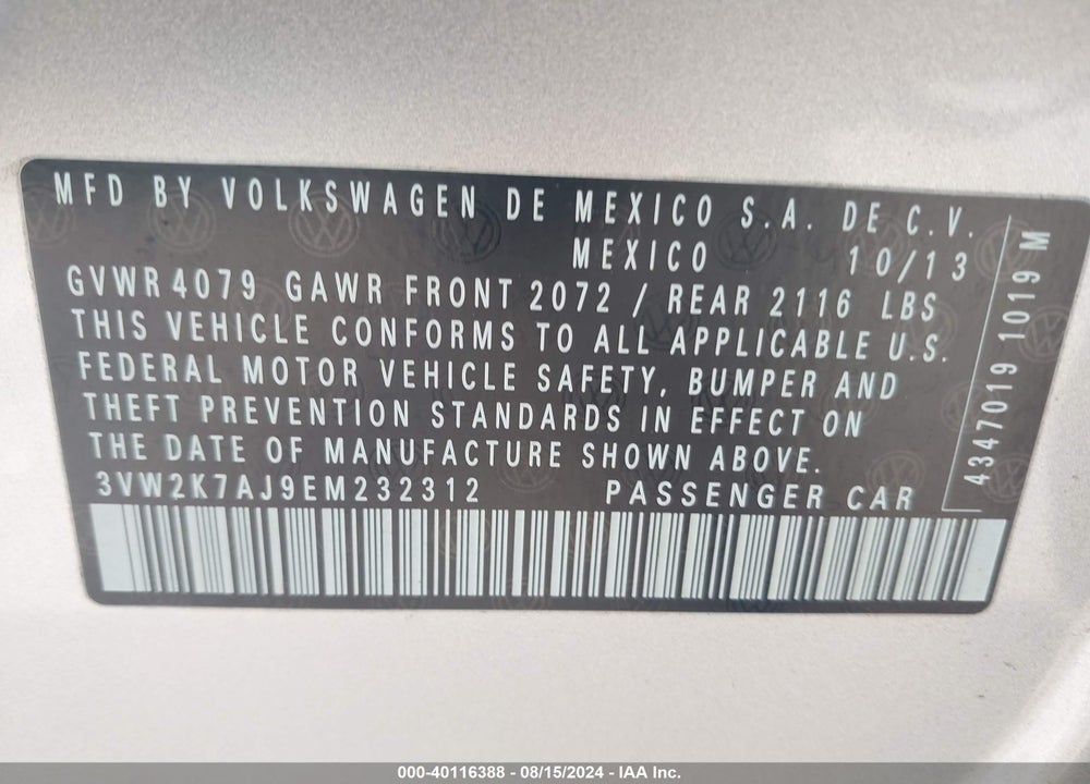2014 VOLKSWAGEN JETTA 2.0L S VIN: 3VW2K7AJ9EM232312