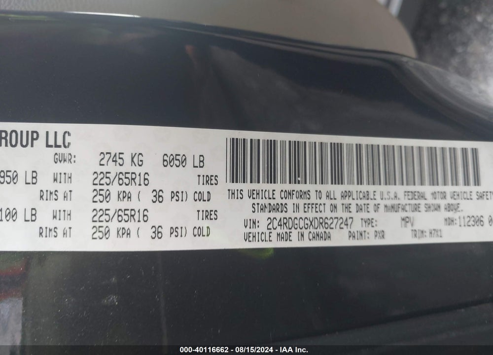 2013 DODGE GRAND CARAVAN SXT VIN: 2C4RDGCGXDR627247