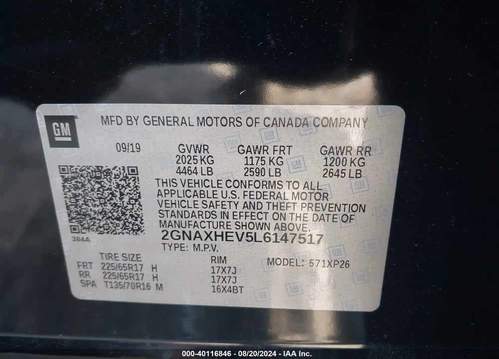 2020 CHEVROLET EQUINOX FWD LS VIN: 2GNAXHEV5L6147517