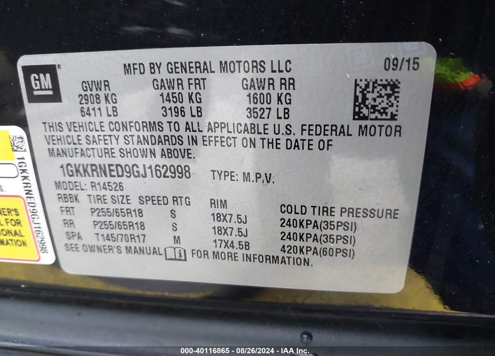 2016 GMC ACADIA VIN: 1GKKRNED9GJ162998