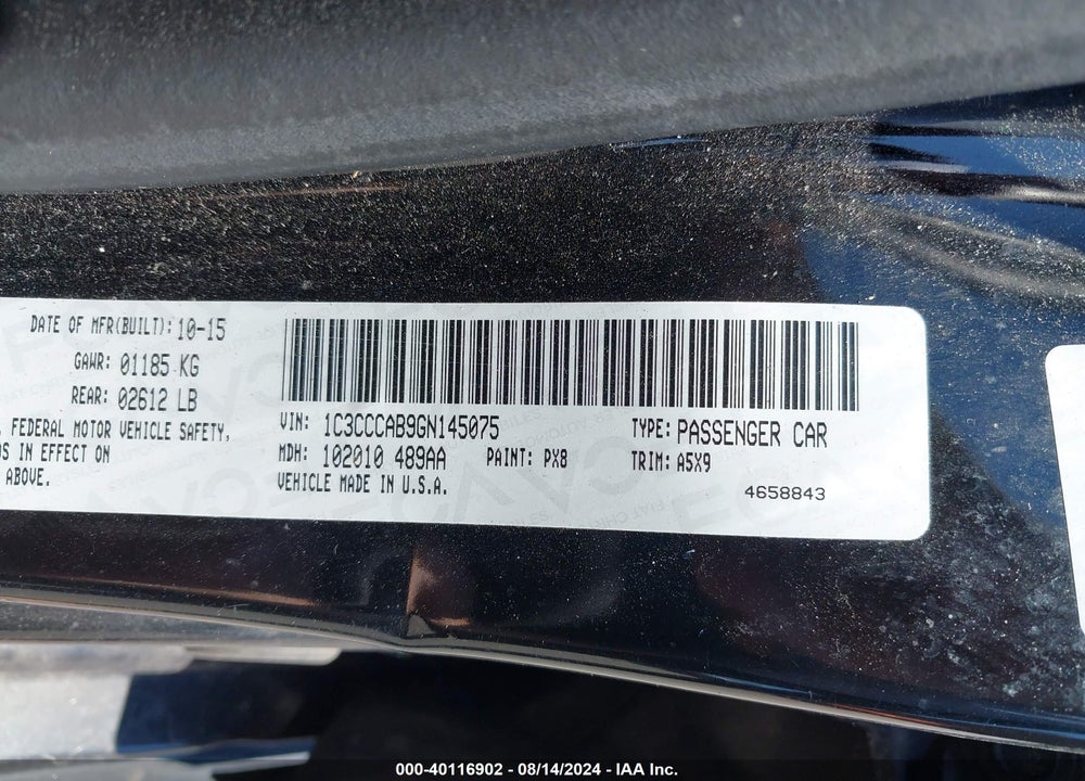 2016 CHRYSLER 200 LIMITED VIN: 1C3CCCAB9GN145075