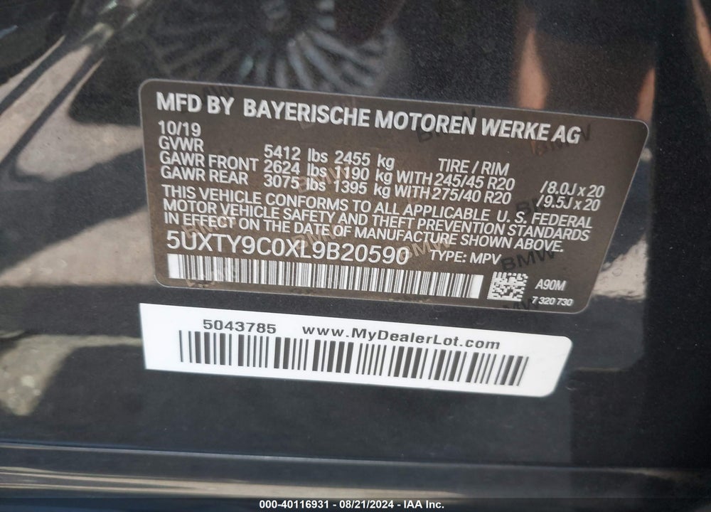 2020 BMW X3 M40I VIN: 5UXTY9C0XL9B20590
