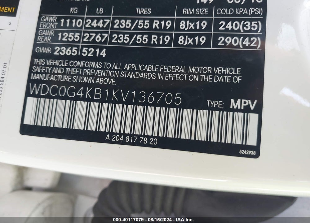 2019 MERCEDES-BENZ GLC 300 4MATIC VIN: WDC0G4KB1KV136705