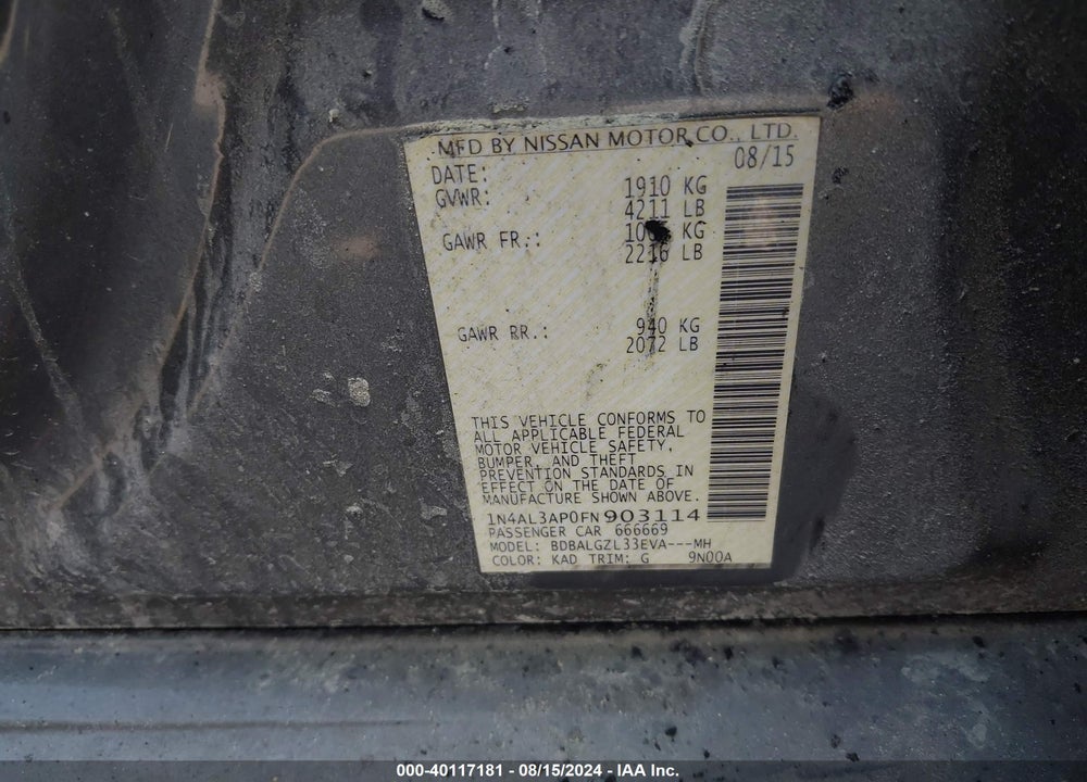 2015 NISSAN ALTIMA VIN: 1N4AL3AP0FN903114