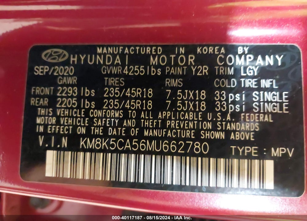 2021 HYUNDAI KONA ULTIMATE VIN: KM8K5CA56MU662780