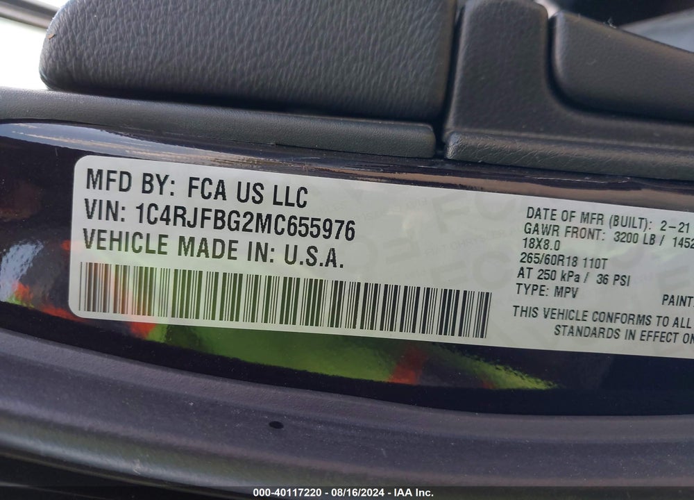 2021 JEEP GRAND CHEROKEE LIMITED 4X4 VIN: 1C4RJFBG2MC655976