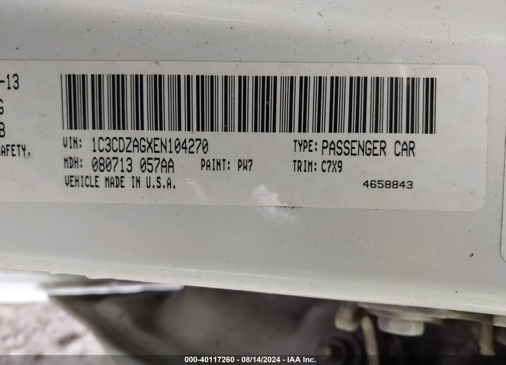 2014 DODGE AVENGER SE VIN: 1C3CDZAGXEN104270