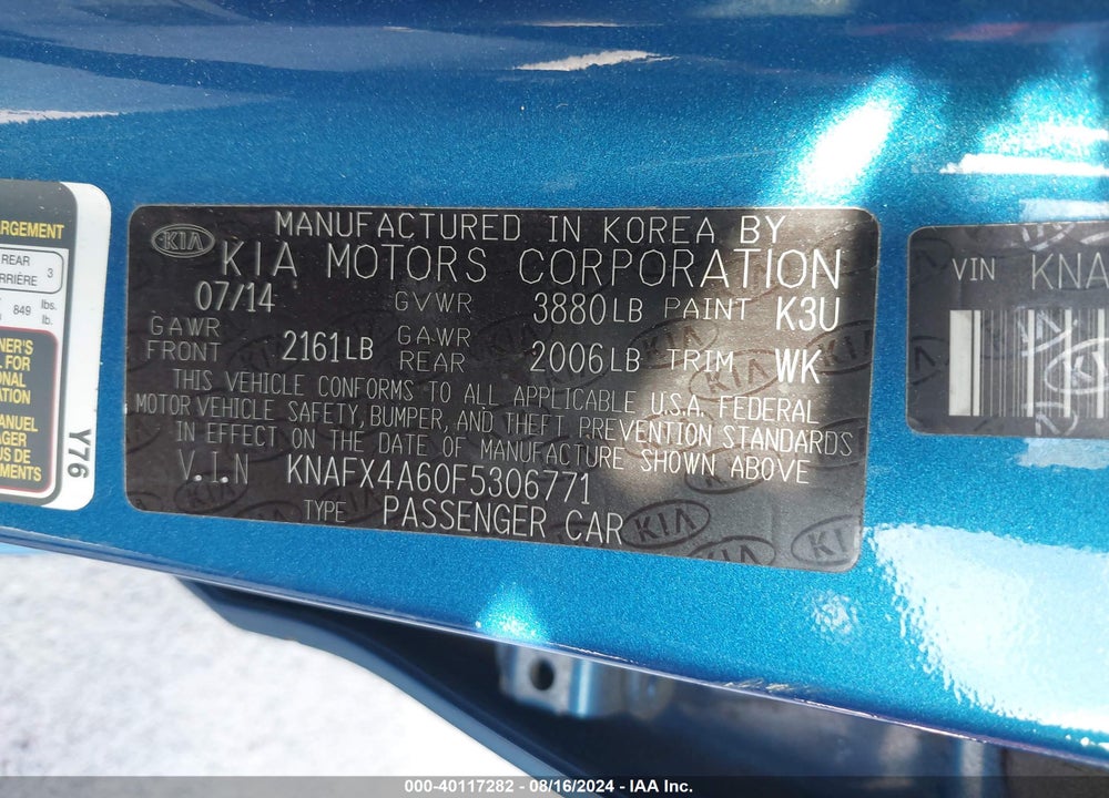2015 KIA FORTE LX VIN: KNAFX4A60F5306771