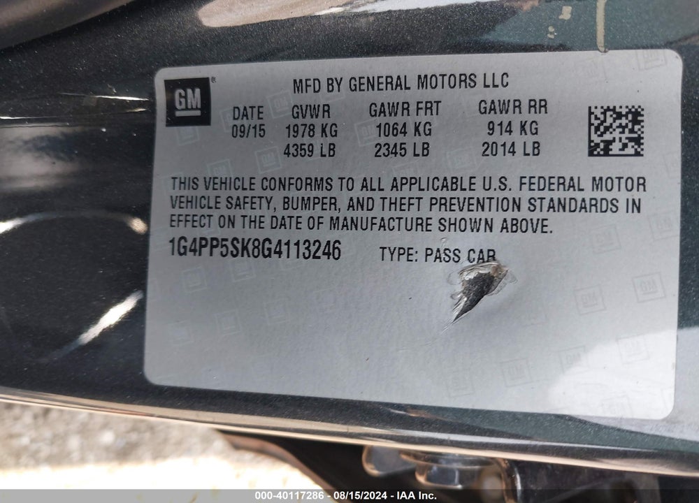 2016 BUICK VERANO VIN: 1G4PP5SK8G4113246