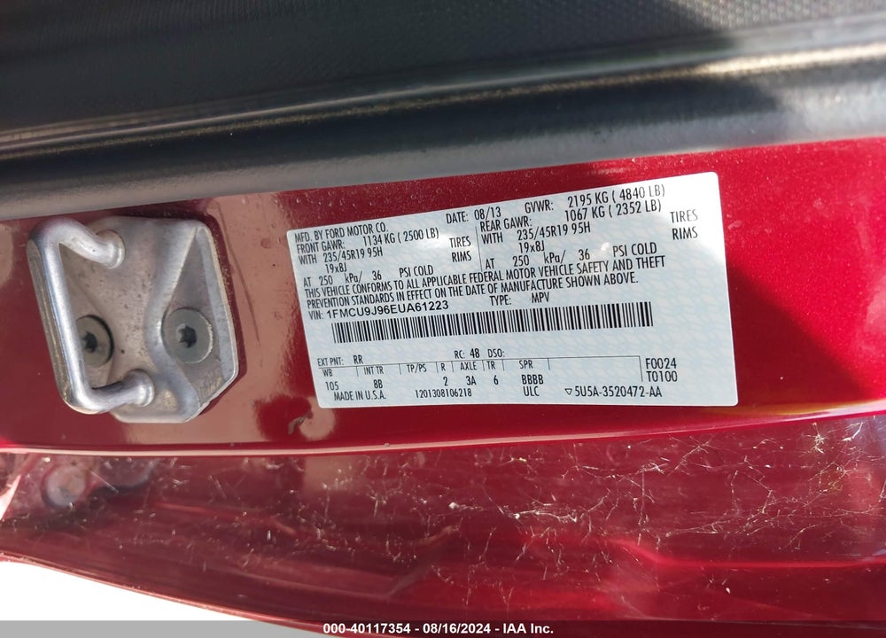 2014 FORD ESCAPE TITANIUM VIN: 1FMCU9J96EUA61223