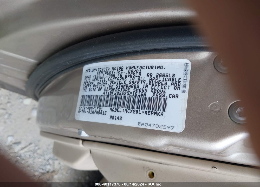 2002 TOYOTA AVALON XL VIN: 4T1BF28B52U216166
