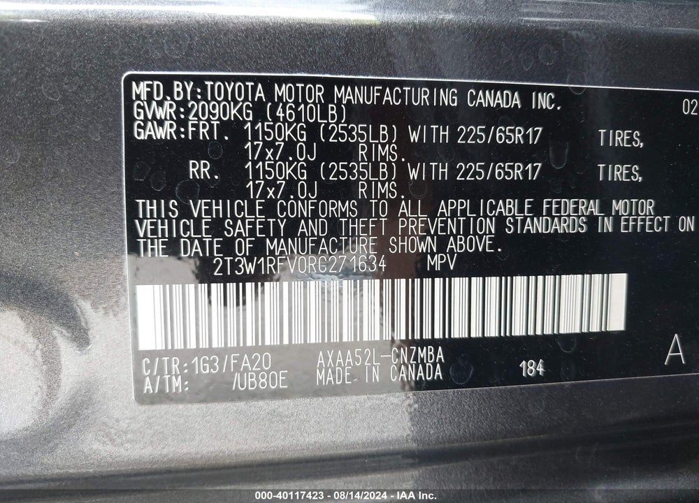 2024 TOYOTA RAV4 XLE VIN: 2T3W1RFV0RC271634