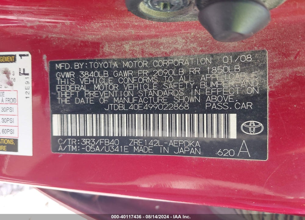 2009 TOYOTA COROLLA LE/S/XLE VIN: JTDBL40E499022868