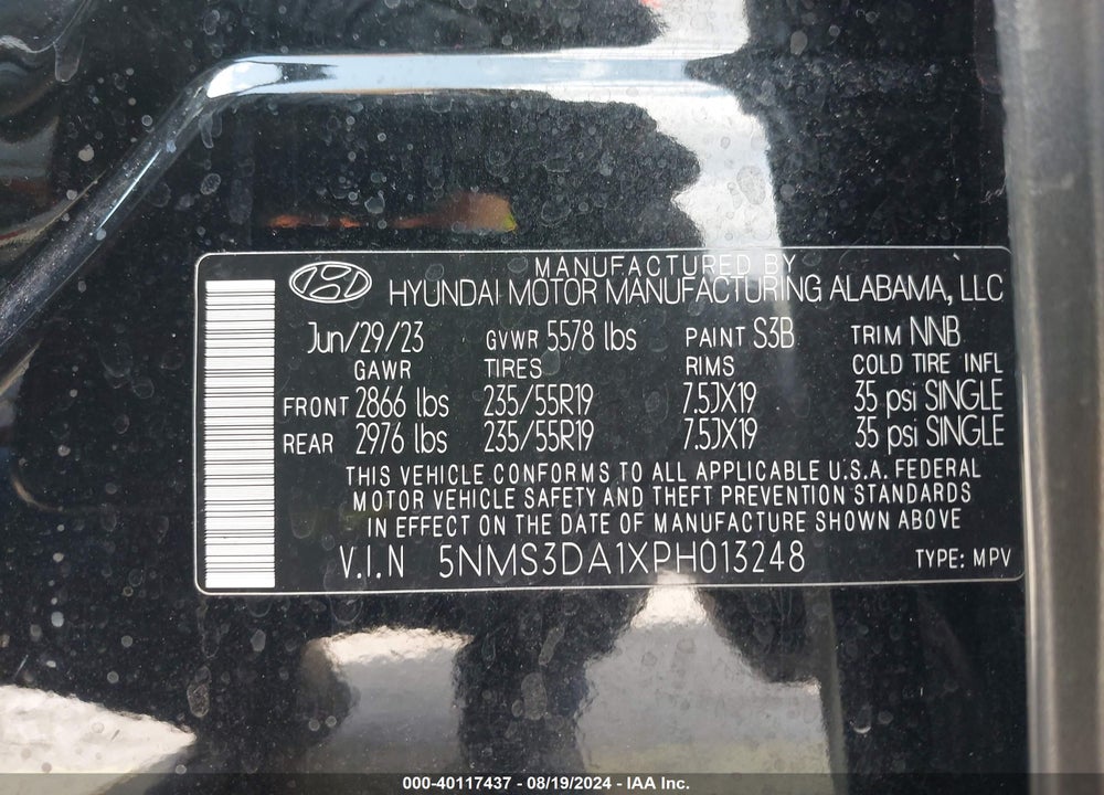2023 HYUNDAI SANTA FE HYBRID SEL PREMIUM VIN: 5NMS3DA1XPH013248